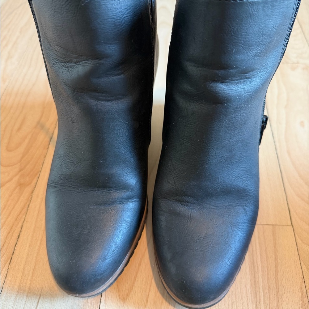 SOUL Naturalizer Black Leather Ankle-High Heeled Boots with Side Zipper